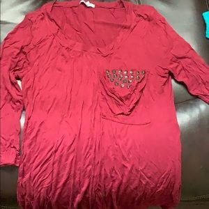 Maroon soft shirt with front pocket